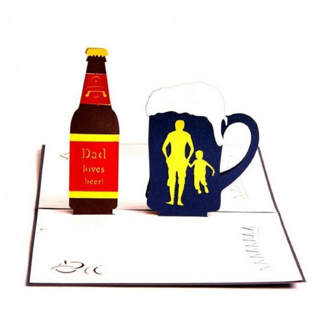 Handmade 3D Pop Up Card Dad Loves Beer Birthday Father's Day Gift